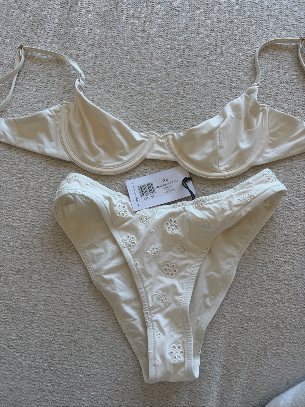 WeWoreWhat Off White Underwire Bathing Suit Top & Embroidered Bikini Bottoms